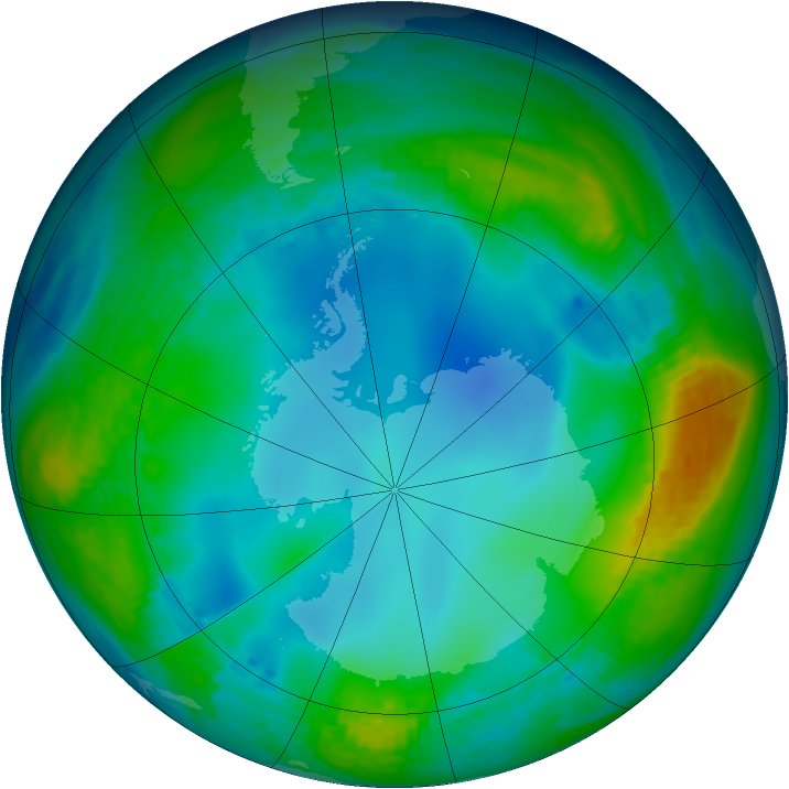 Antarctic ozone map for 05 June 1992